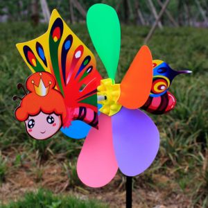 STYLETENK Colorful Cartoon Windmill Three Dimensional Plastic Animal Bee Six Colors Windmill  Cartoon Children Toys Garden Yard Decor