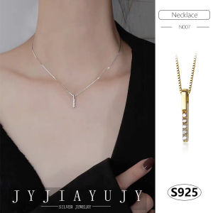 JYJIAYUJY 3 Colors Sterling Silver S925 Necklace Vertical Bar Shape Elegant Korean Fashion Style Casual Daily Trendy Women Jewelry Gift N007