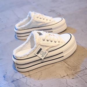 Free Shipping WomenS Summer Outdoor Canvas Slip-On Sandals With A Platform Sole New Style No Heel Thick-Soled White Shoes Casual Canvas Shoes