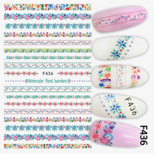 Sticker Dán Móng Tay Họa Tiết Viền Ngang Hoa Văn Hoa Lá Sắc Màu / Chữ Cái / Mèo Đen / Hoa Trắng Đen /Hoa Khô / Hoa Cúc /Nails sticker Series F – F436