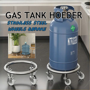 Stainless Steel Silver LPG Tank Roller Stand with Brake Wheels – Gasul Stand Propane Tank Holder with Wheels Gas Range Base lpg Tank Roller Stand Gasul Stand with Wheels patungan ng gasul Base Propane Tank Stand Gas Range Holder with Wheels