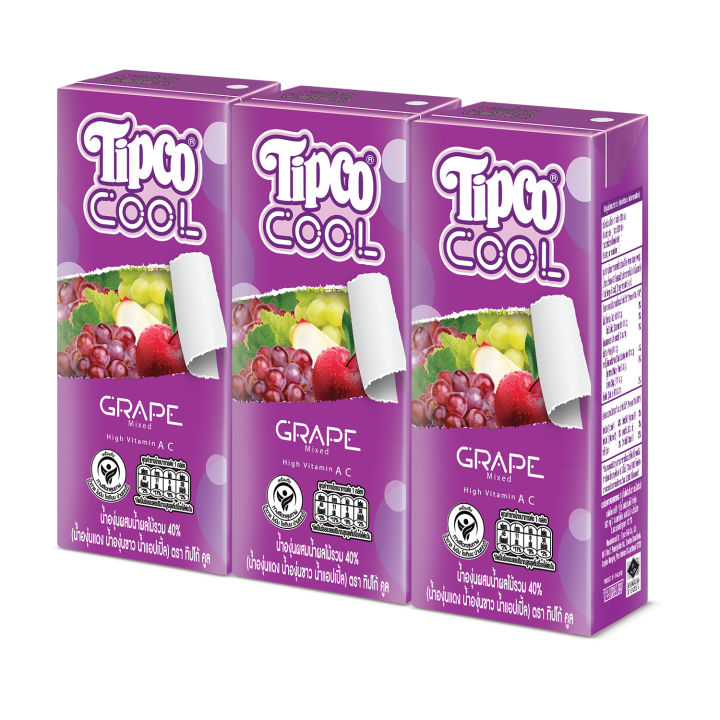 TIPCO Cool องุ่น ผสมน้ำผลไม้รวม 40% ขนาด 180 มล. แพ็ก X3 กล่อง | Lazada ...