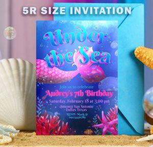 Under the Sea Invitation Card - Mermaid Girl Birthday Invite - Underwater - Personalized