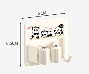 Móc treo cây lau nhà kẹp chổi inox màu trắng hình gấu trúc dễ thương dán tường dễ dàng
