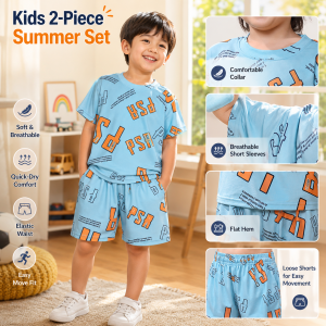 AILEBE Kids Sets Terno For Boys Girls Summer Short Sleeve T-Shirt And Shorts 2Pcs Set Trendy Letter Print Casual OOTD Pambahay Soft Breathable Quick Dry Fabric Elastic Waist 2-10 Years