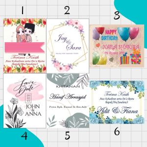 Kartu Ucapan Souvenir Custom Nama Pengantin Mempelai 100 lembar