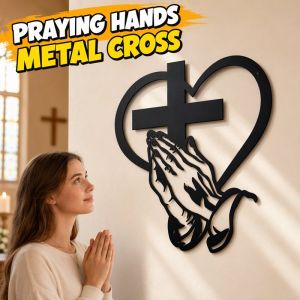 Black Metal Praying Hands Heart Cross Wall Hanging Religious Wall Decor For Home Living Room Church Decoration