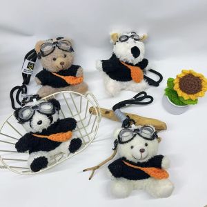 DIFF การ์ตูนลายการ์ตูน พวงกุญแจตุ๊กตาหมีแพนด้า Plushies ตุ๊กตาสัตว์ยัดไส้ พวงกุญแจหมีแว่นตา ของเล่นเด็กเล่น น่ารักน่ารักๆ ของขวัญเครื่องประดับอัญมณี