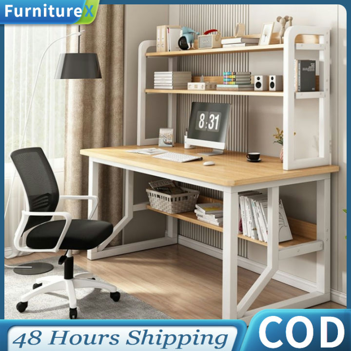 Computer Table with Book Rack 120cm / Student Study Desk 3 Layers Shelf ...