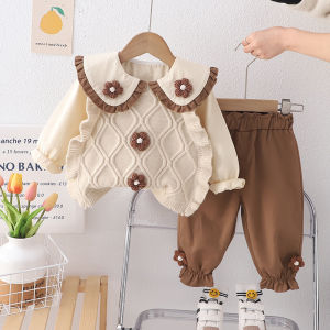 Girls spring and autumn outfit: trendy vest and sweater three-piece set fashionable childrens clothing for stylish little girls