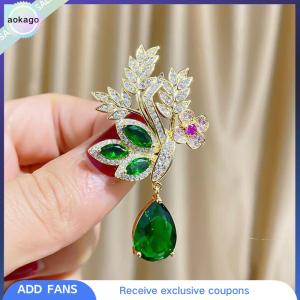 Aokago เข็มกลัดหูข้าวสาลีพลอยเทียมสวยเก๋สำหรับผู้หญิงแฟชั่นหยดน้ำบนใบรูปเข็มกลัดเครื่องประดับชุดกี่เพ้า