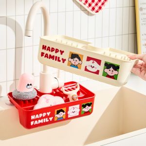 CHAOSON พร้อมถ้วยดูด ชั้นวางก๊อกน้ำ แห้ง-เปียก การ์ตูน กล่องเก็บของระบายน้ำ สร้างสรรค์ สามารถเคลื่อนย้ายได้ ที่วางก๊อกน้ำ ที่เก็บของในอ่างล้างจาน