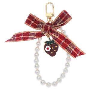 Imitation Pearls Chain Keychain Lovely Bows Keychain Car Key Chain Strawberry Hanging Ornaments Keyrings Bag Charm
