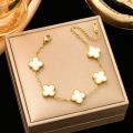 18k Gold Bracelet Woman Non Fading Pawnable Fashion Bracelet Four Leaf Clover Lucky Charm Bracelet. 