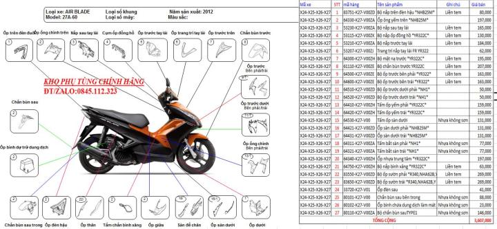 Bộ nhựa Honda Air Blade đời 2012