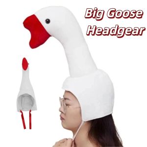 VERIDIAI Plush Big Goose Headgear White/Pink Creative Halloween Party Hat Outdoor Soft Cartoon Goose Hat Halloween Party