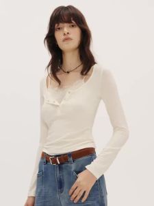 ZIQIAO Womens 2026 Autumn New Arrival Stylish Two-Piece Set: Camisole & T-Shirt Cashmere & Modal Blend Top with Inner Wear2026