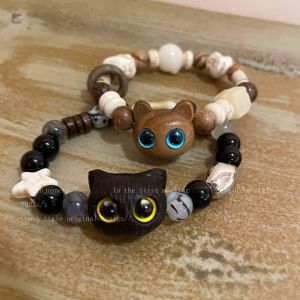 2Pcs Cute Black Cat Bracelet for Women Men Fashion Cartoon Animal Beaded Bracelet Handmade Couple Bracelet Jewelry Gifts