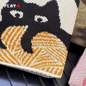 New Fashion Polyester Fabric Crossbody Shoulder Bag for Women Knitting Cute Cat Pattern Handbag Casual Capacity Shopper Tote Bags