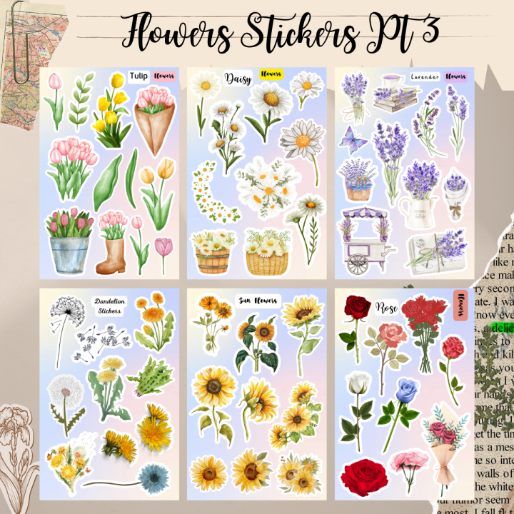 [PART 3] Flowers Stickers  / stiker bunga untuk jurnal scrapbook aesthetic / Stiker  hp laptop