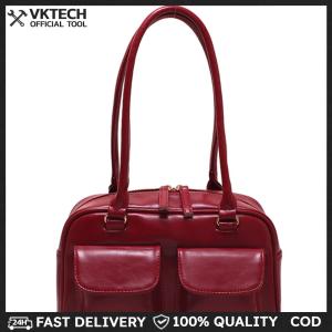 Retro Women Tote Bag Double Pocket PU Leather Underarm Bag Fashion Solid Designer Armpit Bag Casual Zipper Portable Ladies Purses