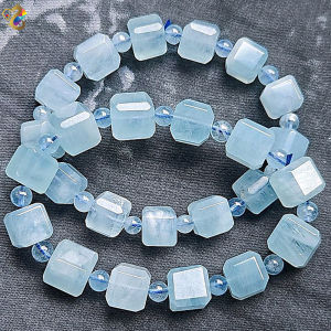 Premium Grade Icy Sky Clouds Aquamarine Cube Bracelet