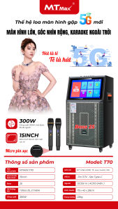 Loa Màn Hình MTMAX T70 15 inch Công Suất 300W Bass 25cm 2 Treble Kết Nối Bluetooth 5.0 HDMI USB 3.0 OTG Kèm Micro Pin Sạc Type-C Dàn Karaoke Mini Di Động Thiết Kế Hiện Đại Bảo Hành 12 Tháng