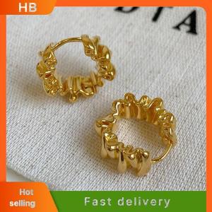 HB Fashion Irregular Hoop Earrings for Women Retro Round Wavy Style Lightweight Metal Earrings Daily and Formal Occasions