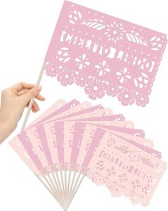 12 PCS Blue Papel Picado Handheld Flags – Cielito Lindo Baby Shower Party Decorations for Birthdayor Mexican Fiesta Table Centerpiece