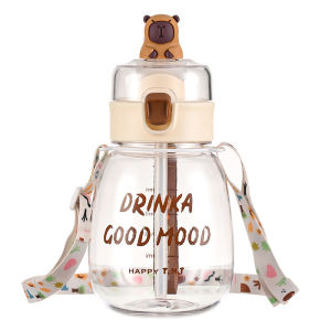 Vixplorn Water Bottle Double Drink Straw Cup Lock Lid With Handle Cute Capybara Design BPA Free Tahan Lama For School Travel