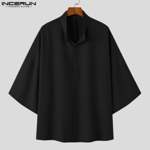 (จัดส่ง3วัน) เสื้อเชิ้ตดีไซน์เรียบง่ายหลวมผู้ชายแขนสั้นปกเสื้อภาษาจีนกลาง # F