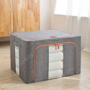 SG Seller 22L/66L/80L /100L/ 110L Foldable Container Storage Box with steel frame Linen Oxford Home Wardrobe Organizer Storage For Cloth Toys Books