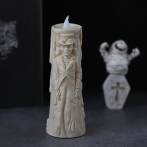 CROSSTIME Odorless Ghost Bride Candle Lamp Plastic Reusable Halloween Skull Lantern LED Light Button Batteries Halloween Ornaments Men