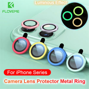 FLOVEME 3 Pieces Luminous Metal Ring Back Cover Protective Cap For iPhone 14 Pro Max 14 Plus 11 12 Pro Max 13 Mini Glass Camera Lens Protector Paste Film