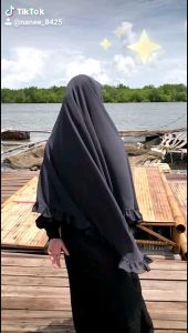 ฮีญาบสวมสําเร็จทรงกลม ริมระบาย ผ้าชีฟองเนื้อทราย