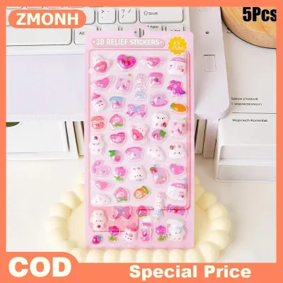 ZMONH 5 miếng dán hình động vật hoạt hình dễ thương miếng dán nổi 3D dụng cụ trang trí sổ tay nhật ký cốc giấy dán văn phòng phẩm