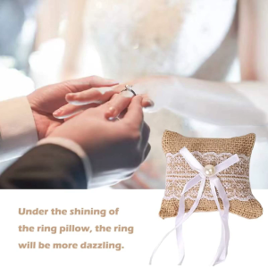 Romantics Lace Wedding Rings Pillow Rustics Burlap Rings Cushion Beach Rings Bearer Bowknot Pearl Rings Pillow Women