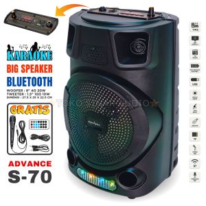 Salon Bluetooth Full Bass ADVANCE S-70 FREE MIC Karaoke Speaker Bluetooth Full Bass Subwoofer 8 inch Speaker Aktif Super Bass Subwoofer Full Bass