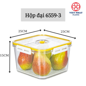 Bộ 3 Hộp Đựng Thực Phẩm Vuông VIỆT NHẬT HOKORI 6559 Có Khoá Gài Bảo Quản Đồ Ăn Tủ Lạnh - TADAHOME