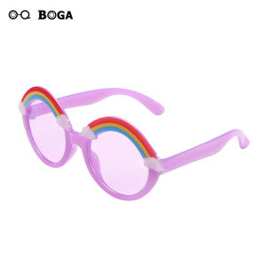 OQ BOGA 5 Phong Cách Thời Trang Trẻ Em Nhiều Màu Cầu Vồng Khung Tròn Ống Kính Kính Mát Trẻ Em Bảo Vệ Mắt Kính Chống Nắng UV400