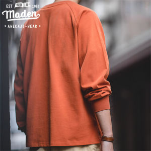 Maden เสื้อสเวตเตอร์แขนยาวสไตล์วินเทจย้อนยุคญี่ปุ่นสีทึบเรียบง่ายใหม่ฤดูใบไม้ร่วง2025