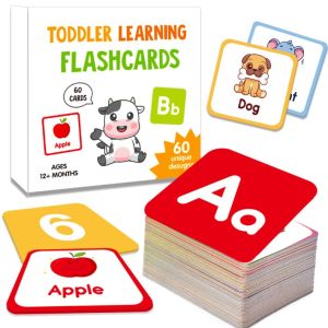 60Pcs Toddler Flashcards Double Sided Alphabets Numbers Colors Shapes Cognitive Early Education Preschool Kindergarten