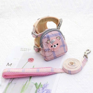 Dây dắt yếm ngực gắn ba lô mặt gấu cho chó mèo