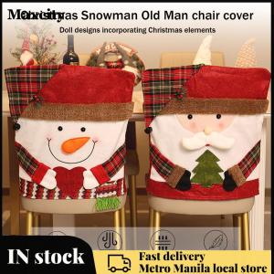 2Pcs Christmas Chair Covers Santa Snowman Chair Back Cover Xmas Chair Covers for Kitchen Dinning Room Holiday Party Decor