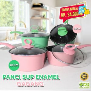 PANCI SUP TUTUP KACA ENAMEL GAGANG ANTI LENGKET 18CM 20CM 22CM 24CM