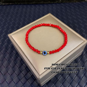 LUCKU CHARM 999 5mm MINI CIRCLE BLUE EVIL EYE IN RED SWAROVSKI CHARM BRACELET