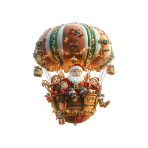 Decorative Acrylic Holiday Ornament Set Cartoon Santa in Hot Air Balloon Decoration For Home Tree Window Display
