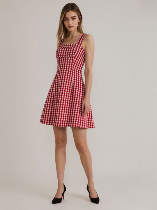 strapless open back dress GANNI seersucker gingham dress with puff sleeves – BOREAL REBORN