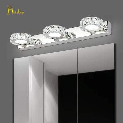 Phube Lighting Modern 3 Light Crystal Bathroom Vanity Light Fixtures 26 Inch Long Dimmable Chrome LED Vanity Lights Wall Mount Scones Lamps Interior Lighting in Living Room 21W