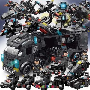 mainan 1256PCS Police Station Building Blocks SWAT/Tank/Police Military Series Assembled Toys for Kids 6 Years Old